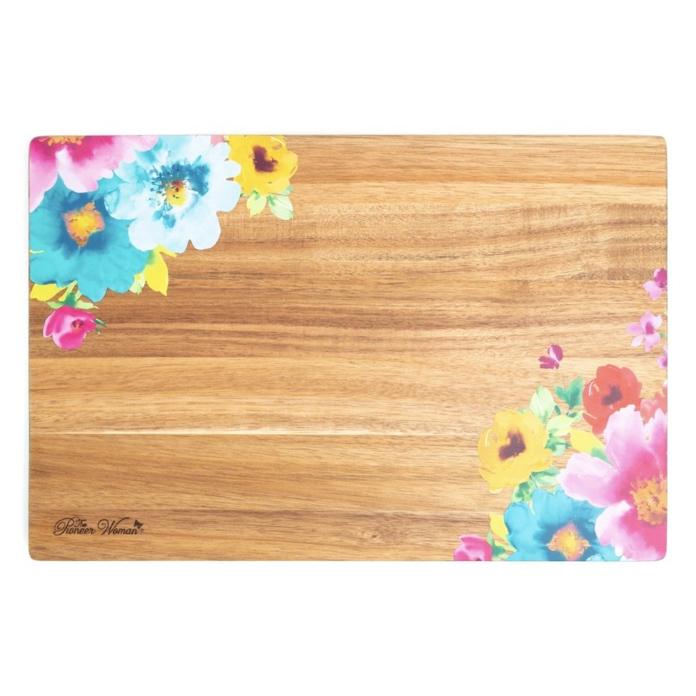 The Pioneer Woman Acacia Wood 12x18 Cutting Board Granny Cottage Core Floral - Picture 3 of 3